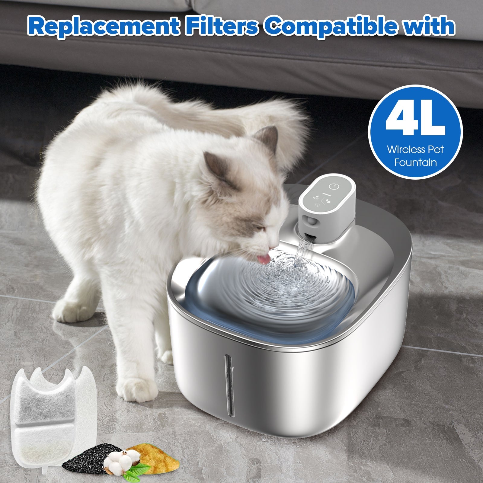 Pet Water Fountain Filters 4-Pack with Pre-Filter Sponges for Cats and Pets 1
