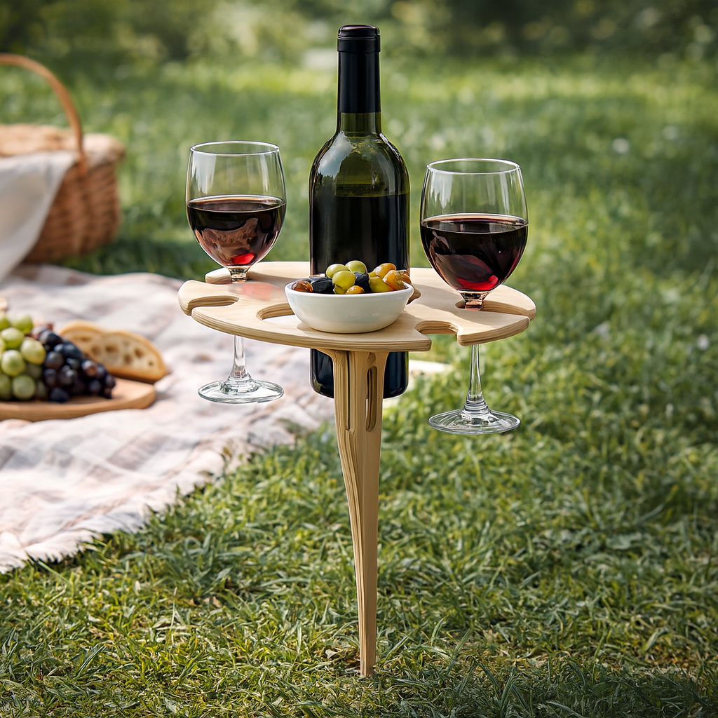 Picnic Table Wine Holder Outdoor Spike Stand Snack Surface 0