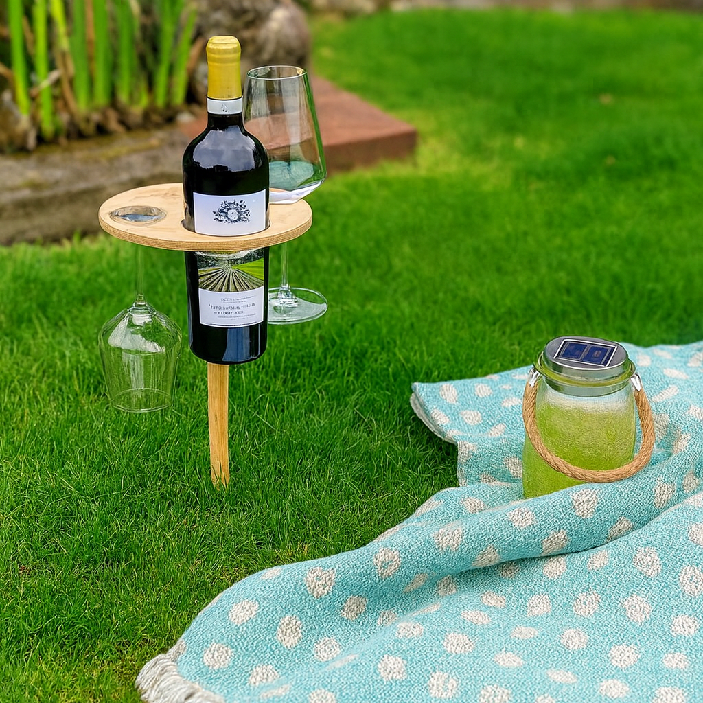 Picnic Table Wine Holder Outdoor Spike Stand Snack Surface 2