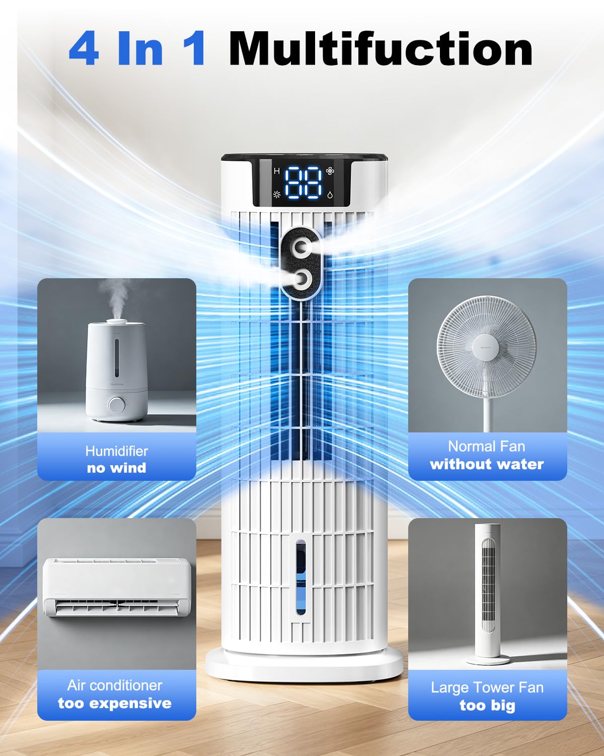 Portable 4-in-1 Room Cooler with Remote Control and Timer 1