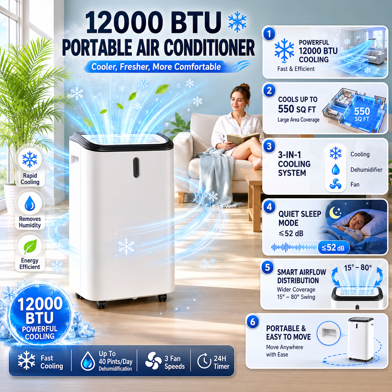 Portable Air Conditioner 12000 BTU Cooling Dehumidifier 2