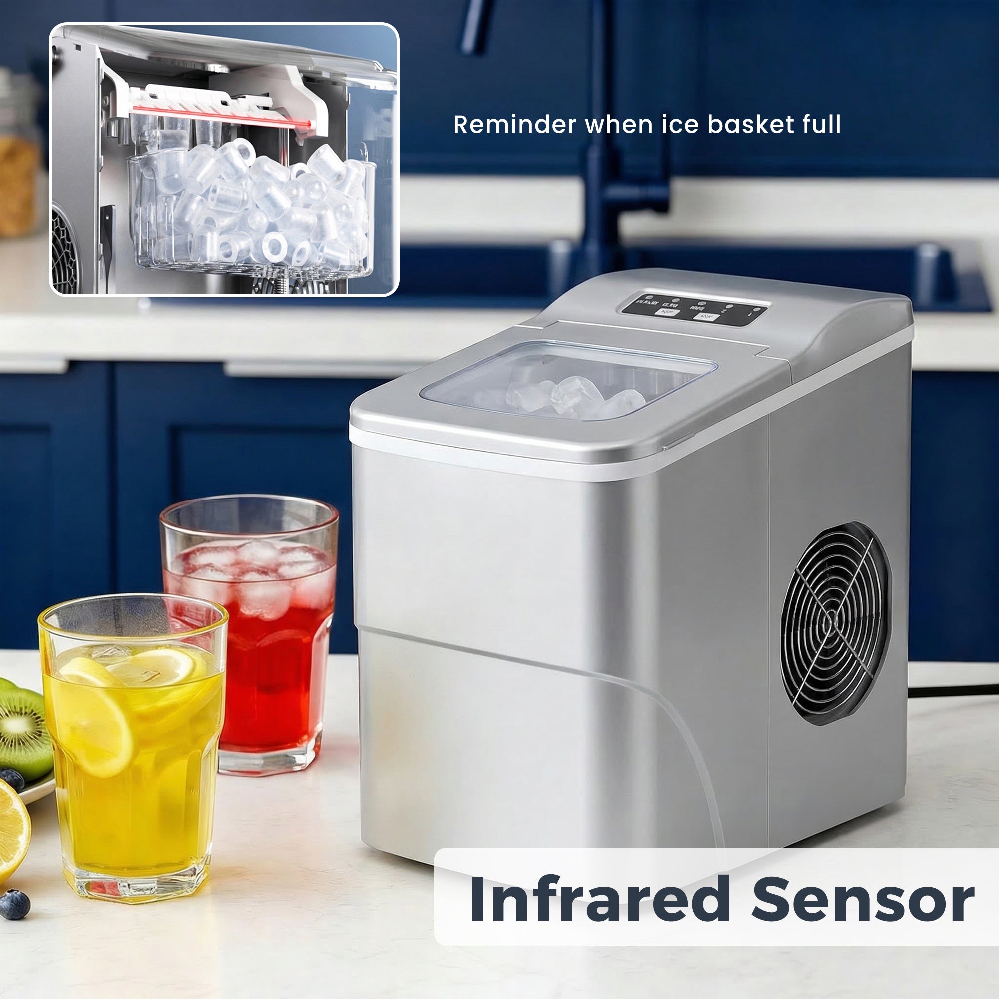 Portable Countertop Ice Maker Machine - 2.2L Capacity, Dual Ice Sizes, LED Display 6