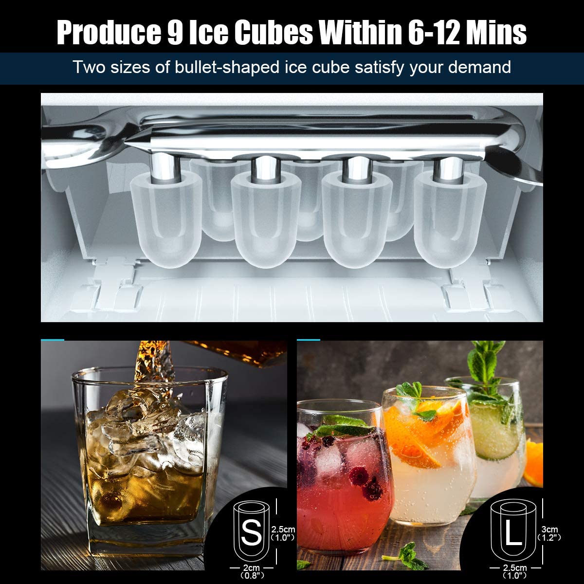 Portable Countertop Ice Maker Machine with Water Dispenser, 12kg/24h, Quick Cycle 3
