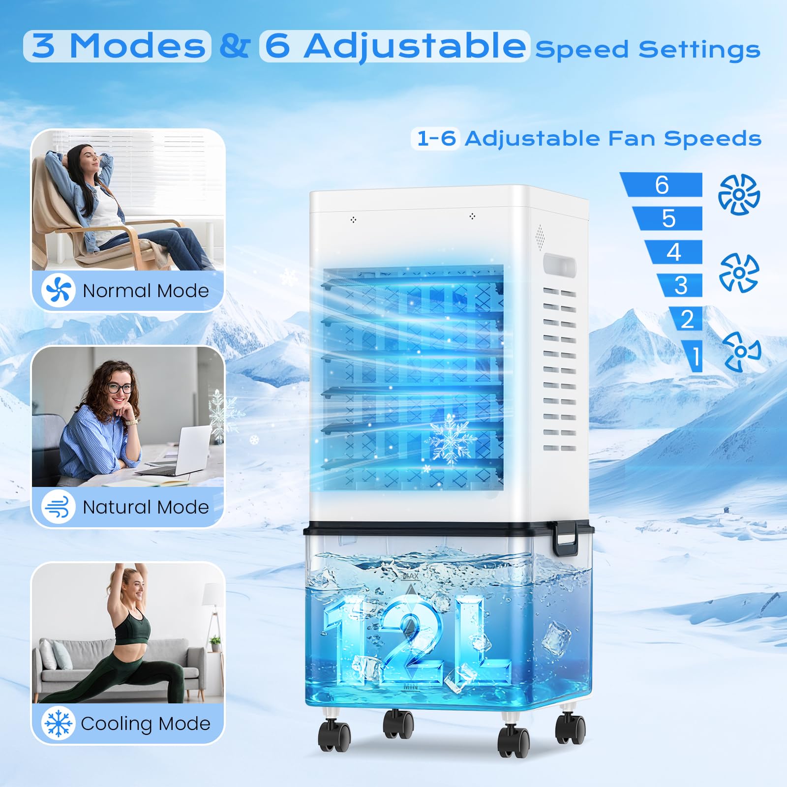 Portable Evaporative Air Cooler for Home, 12L Tank & Timer 1