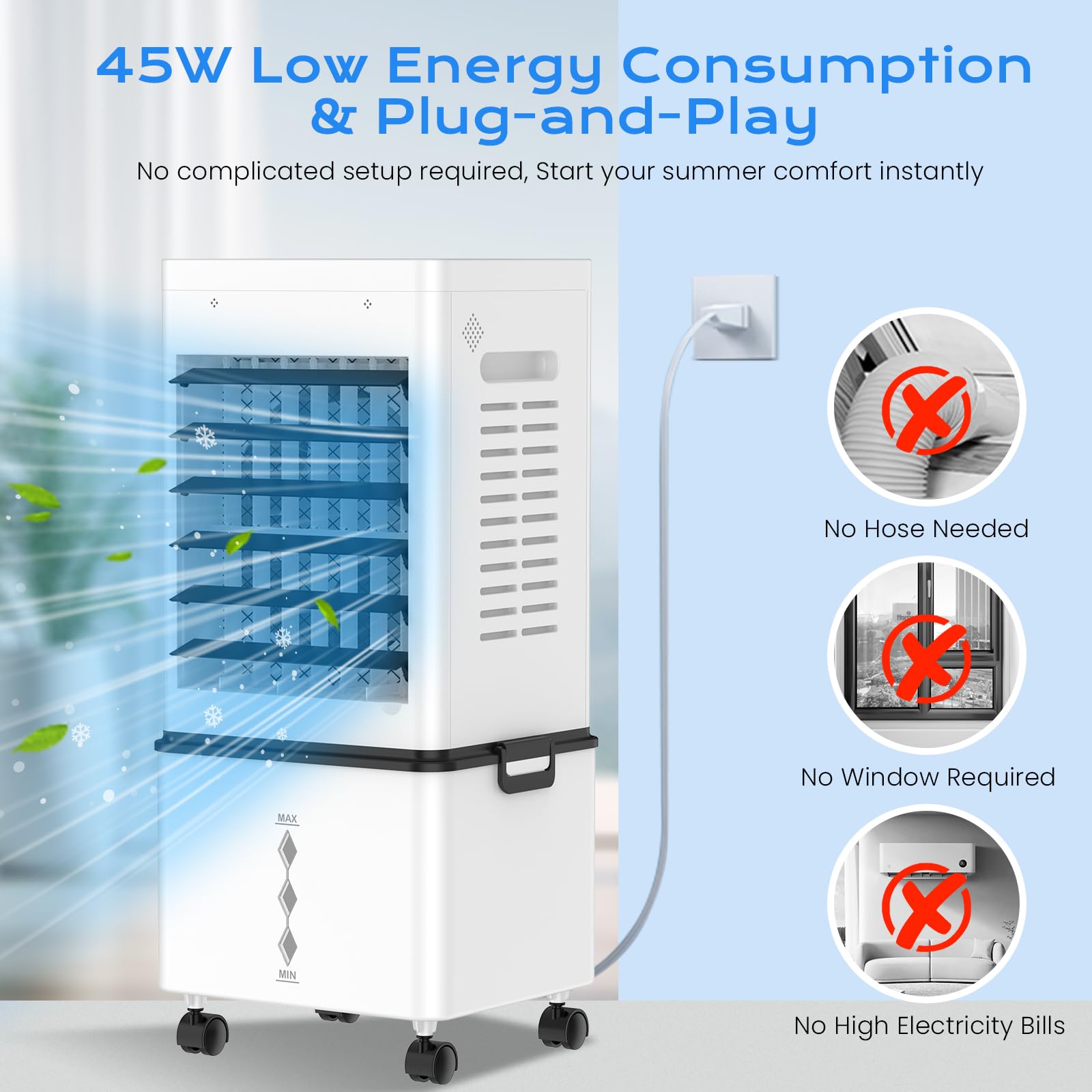 Portable Evaporative Air Cooler for Home, 12L Tank & Timer 5