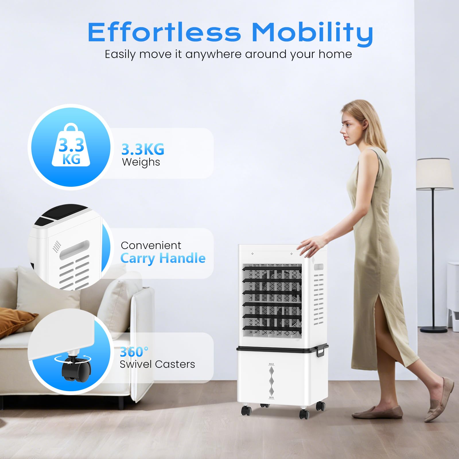 Portable Evaporative Air Cooler for Home, 12L Tank & Timer 7
