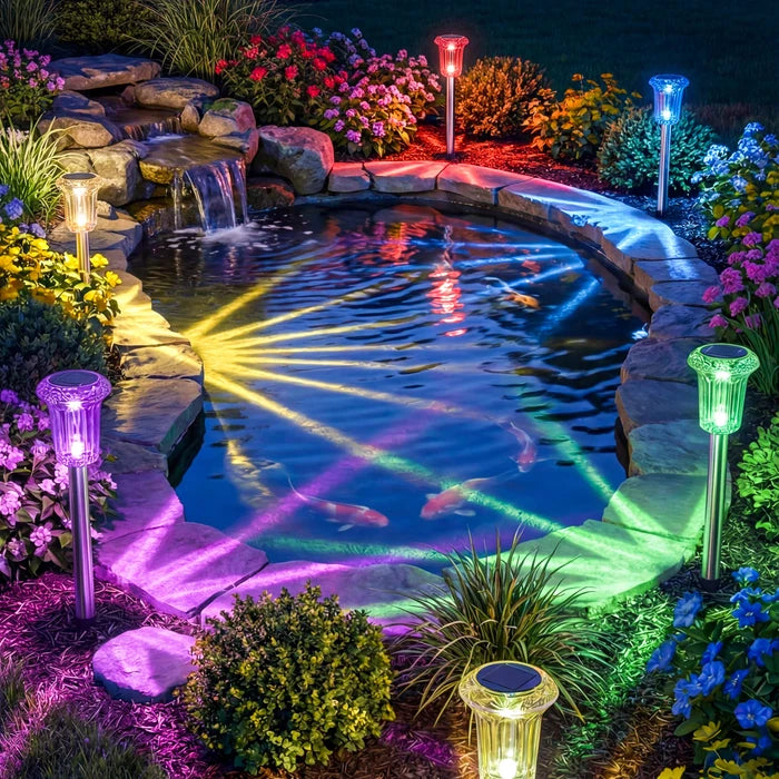 Solar Rainbow Stake Lights – Colorful Starburst Rays for Paths and Garden Beds