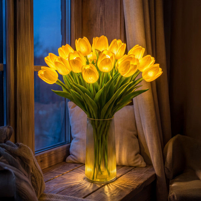 LED Tulip Bouquet Lamp – Glowing Artificial Tulips with Warm Ambient Light