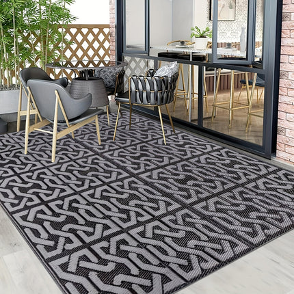Reversible Outdoor Rug | Black & Grey Modern Patio Mat 0