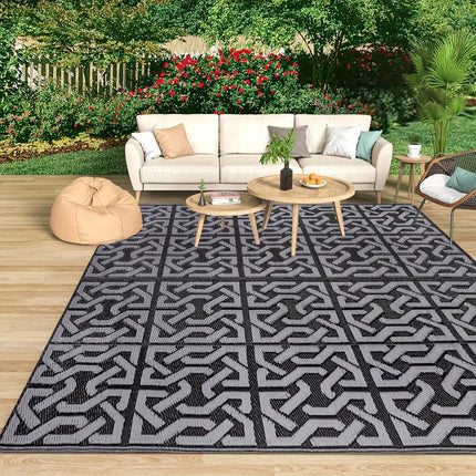 Reversible Outdoor Rug | Black & Grey Modern Patio Mat 4