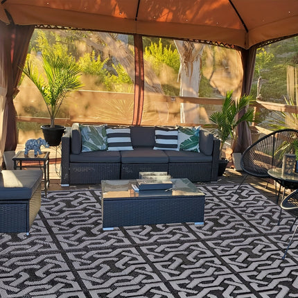 Reversible Outdoor Rug | Black & Grey Modern Patio Mat 5