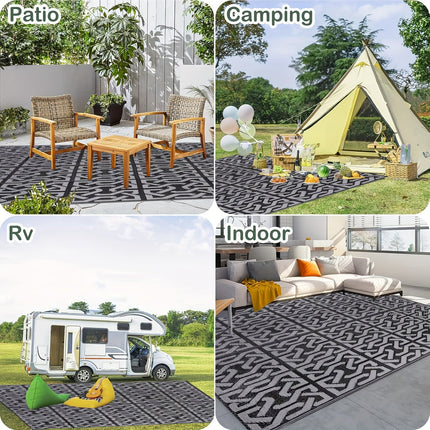 Reversible Outdoor Rug | Black & Grey Modern Patio Mat 6