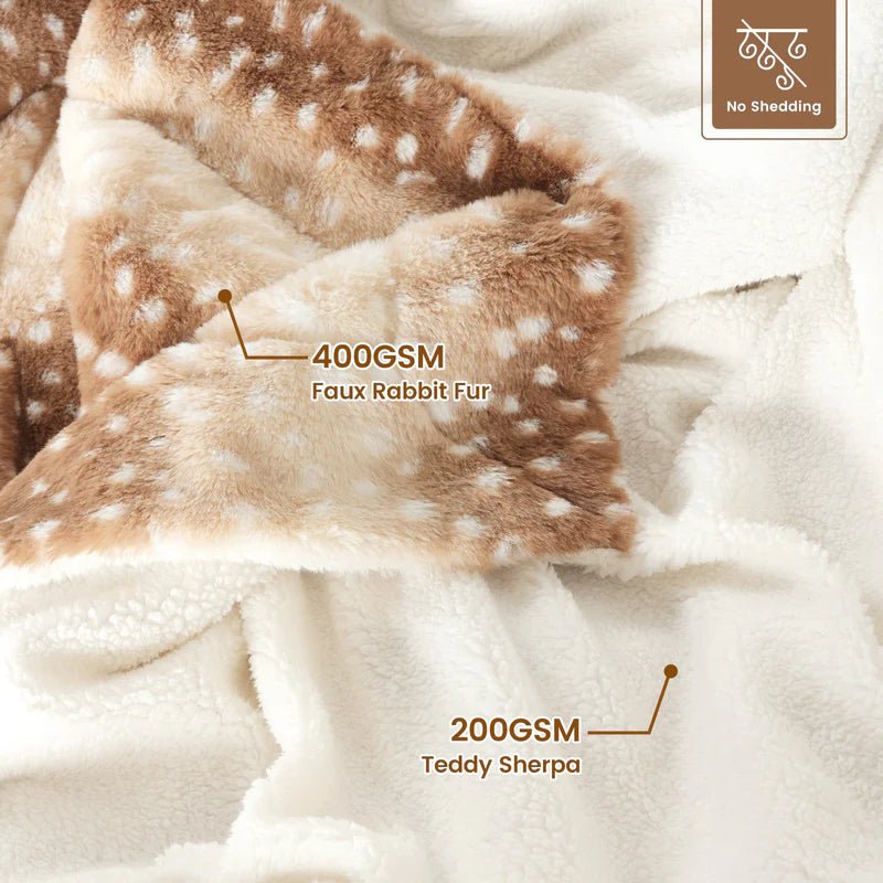 Reversible Plush Blanket with Deer Motif, Soft Faux Fur, 100% Polyester 5
