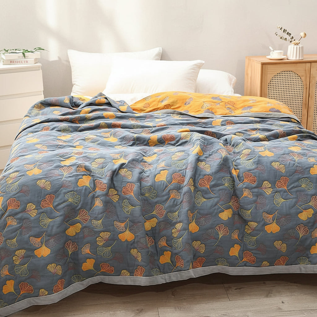 Reversible Throw Blanket Elegant Leaf Pattern Cozy Decor 0