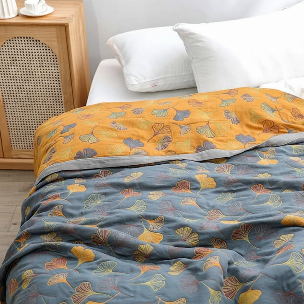 Reversible Throw Blanket Elegant Leaf Pattern Cozy Decor 1