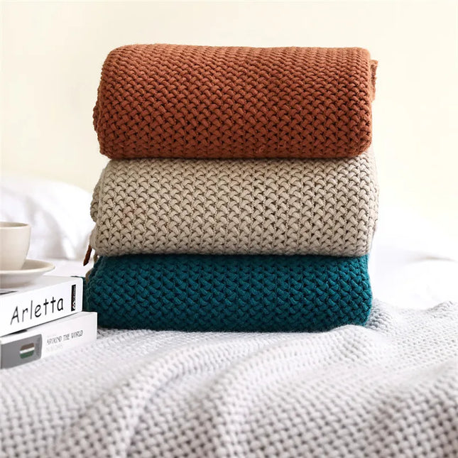 Nordic Knitted Acrylic Blanket with Soft All-Season Comfort and Scandinavian Cozy Style