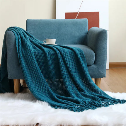 Nordic Knitted Acrylic Blanket with Soft All-Season Comfort and Scandinavian Cozy Style