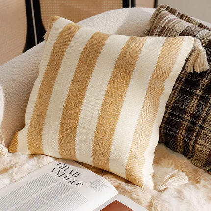 Brown Cushion Cover with Moroccan Tufting, Fringe Detailing and Modern Boho Style Comfort