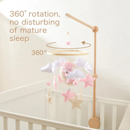 Wooden Baby Crib Mobile – Handmade Felt Bear Design for Calm & Decorative Nursery