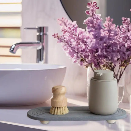 Water-Absorbing Tray with Wooden Feet for Clean and Stylish Bathroom and Kitchen Surfaces