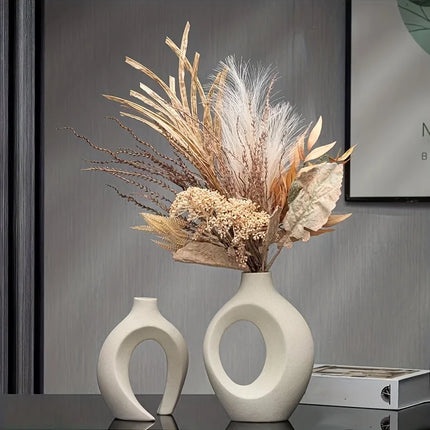 Modern Hollow Ceramic Vase Set with Sculptural Matte White Artistic Interior Design