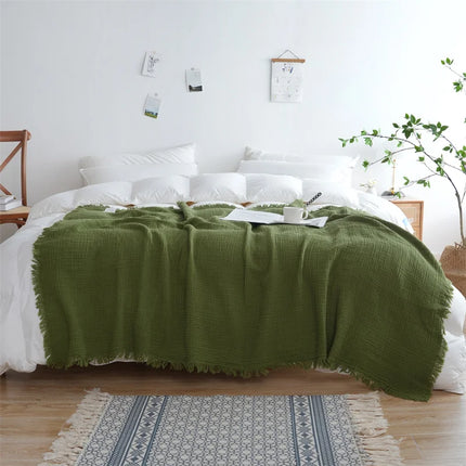 Checkered Cotton Throw Blanket with Jacquard Weave, Fringe Detailing and Timeless Soft Comfort