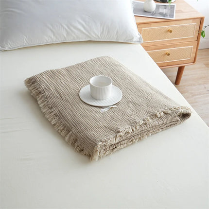 Checkered Cotton Throw Blanket with Jacquard Weave, Fringe Detailing and Timeless Soft Comfort