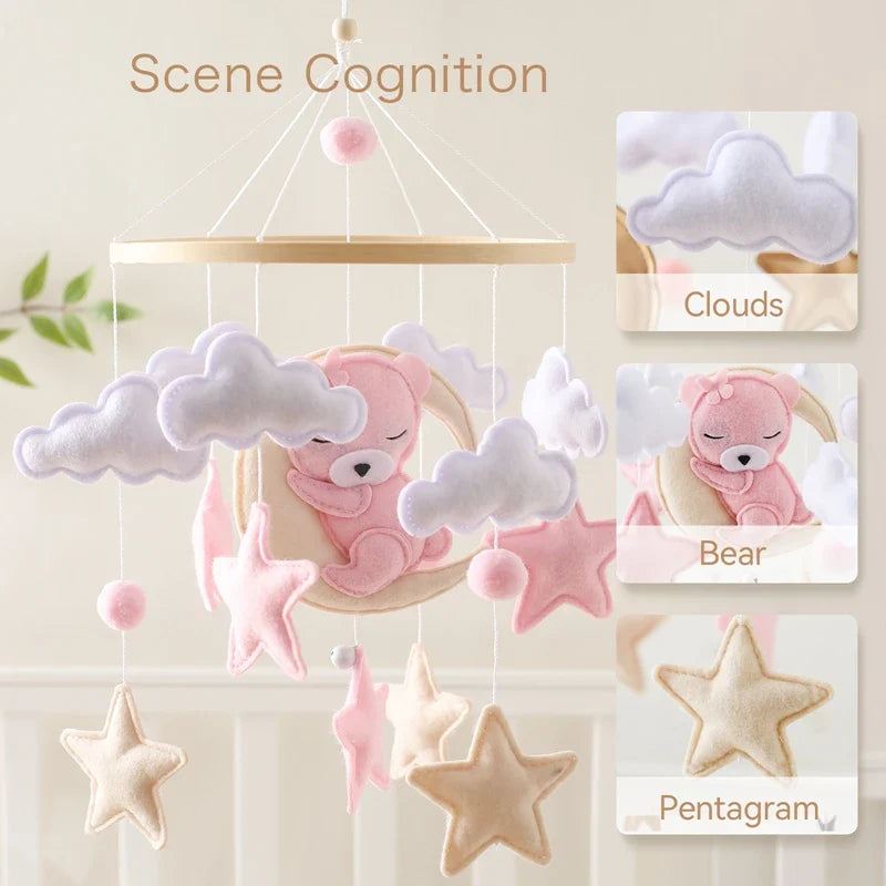 Wooden Baby Crib Mobile – Handmade Felt Bear Design for Calm & Decorative Nursery