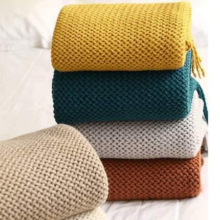 Nordic Knitted Acrylic Blanket with Soft All-Season Comfort and Scandinavian Cozy Style