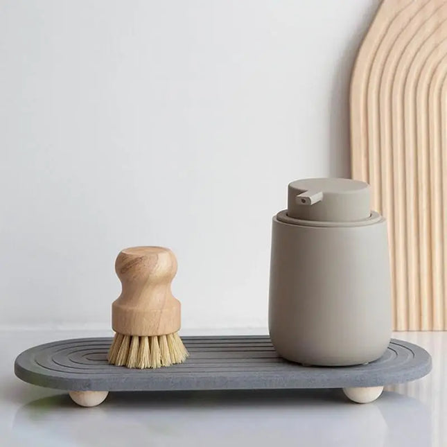 Water-Absorbing Tray with Wooden Feet for Clean and Stylish Bathroom and Kitchen Surfaces