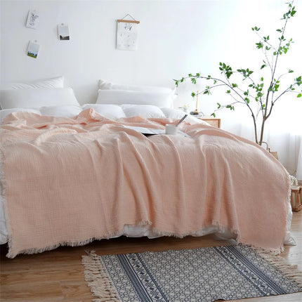 Checkered Cotton Throw Blanket with Jacquard Weave, Fringe Detailing and Timeless Soft Comfort