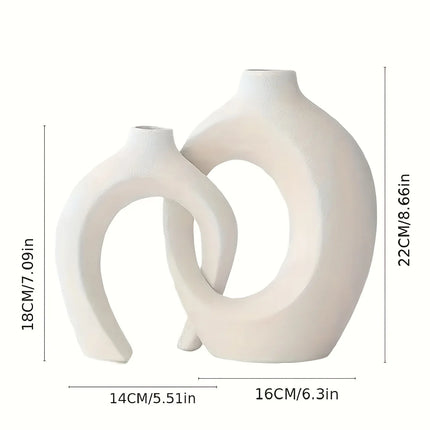 Modern Hollow Ceramic Vase Set with Sculptural Matte White Artistic Interior Design