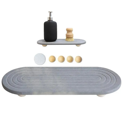 Water-Absorbing Tray with Wooden Feet for Clean and Stylish Bathroom and Kitchen Surfaces