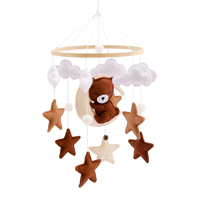 Wooden Baby Crib Mobile – Handmade Felt Bear Design for Calm & Decorative Nursery