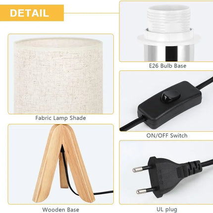 Wooden Table Lamp with Linen Shade for Soft Ambient Lighting and Natural Cozy Style
