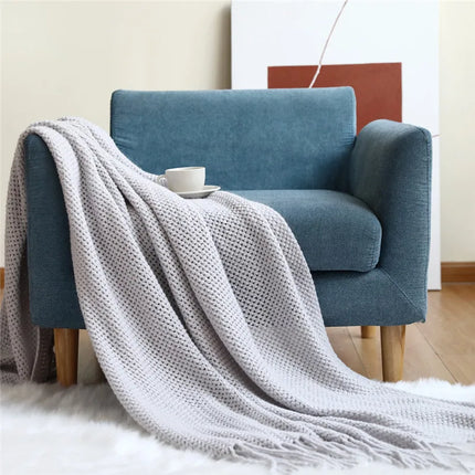 Nordic Knitted Acrylic Blanket with Soft All-Season Comfort and Scandinavian Cozy Style
