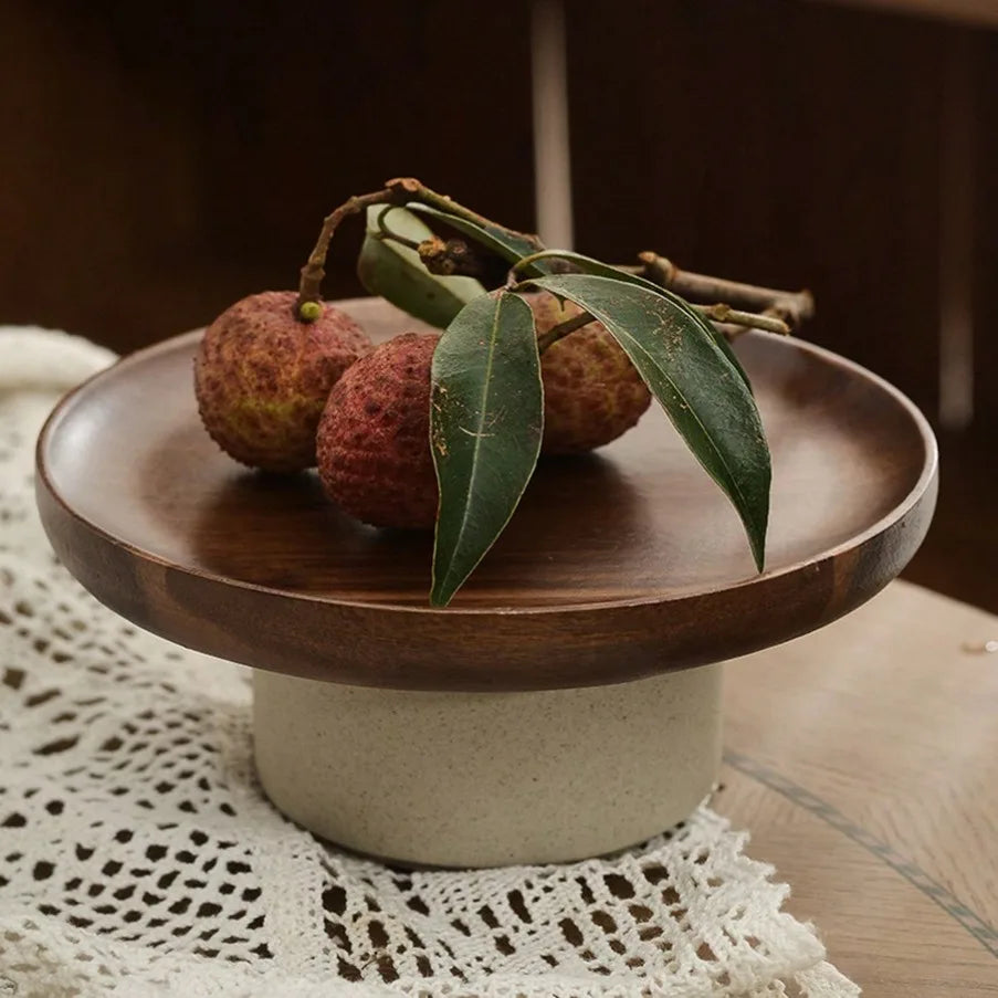Artellan – Frugtfad i Træ & Keramik med Fod & Vintage Design til Dekorativ Brug