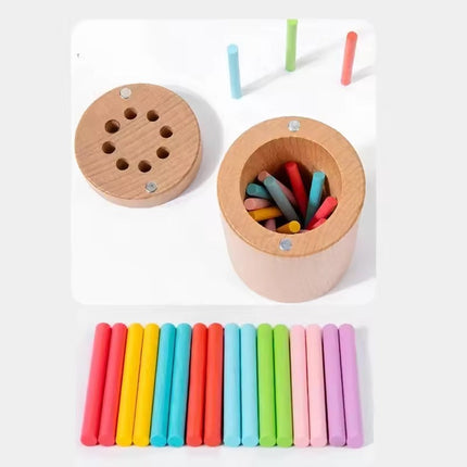 Wooden Stacking Tower Game – Montessori-Inspired Educational Toy with Colored Sticks and Dice