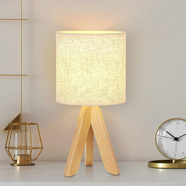 Wooden Table Lamp with Linen Shade for Soft Ambient Lighting and Natural Cozy Style