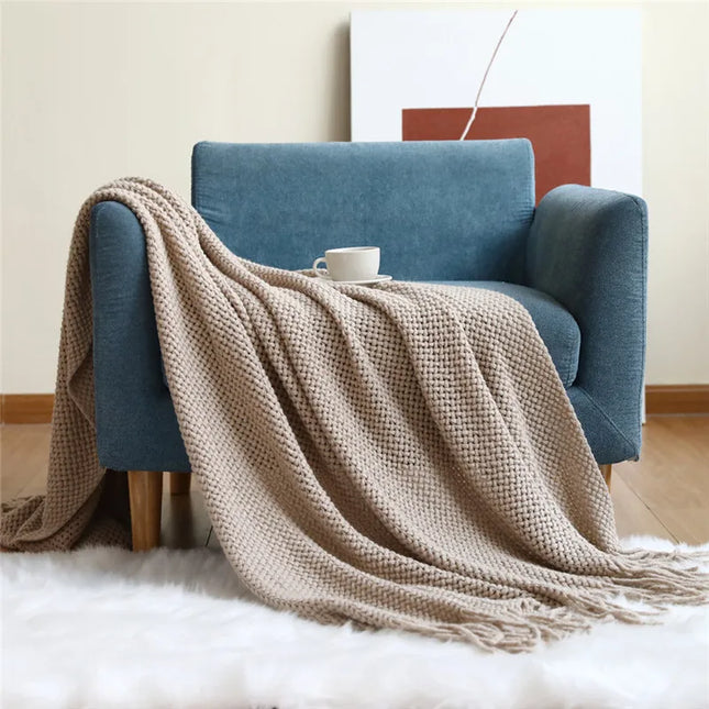 Nordic Knitted Acrylic Blanket with Soft All-Season Comfort and Scandinavian Cozy Style
