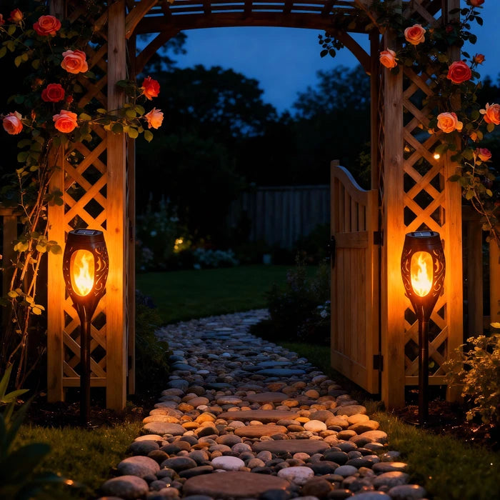 Solar Flame Garden Torch – Flickering Amber Light with Automatic Dusk Switch