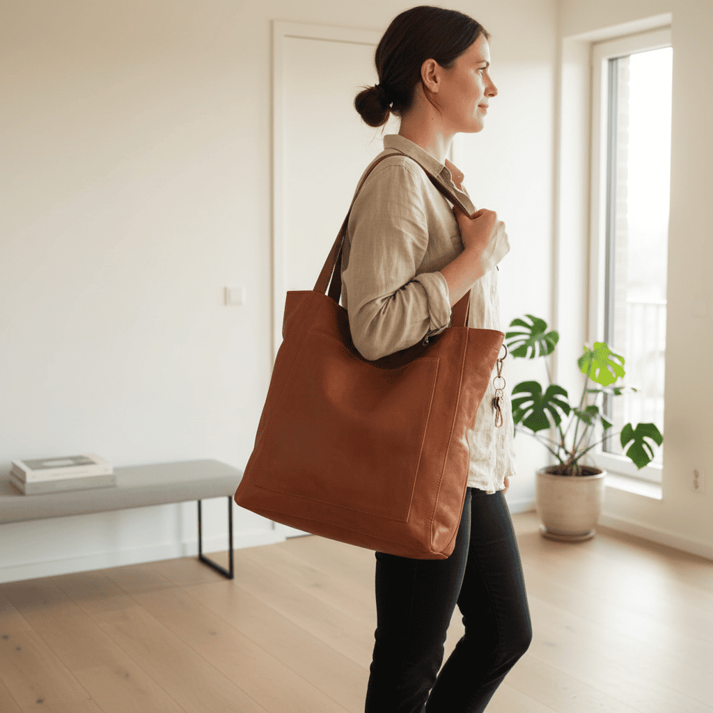 Shoulder Tote Bag – Leather-Look Organizer, Secure Closure & Soft Straps