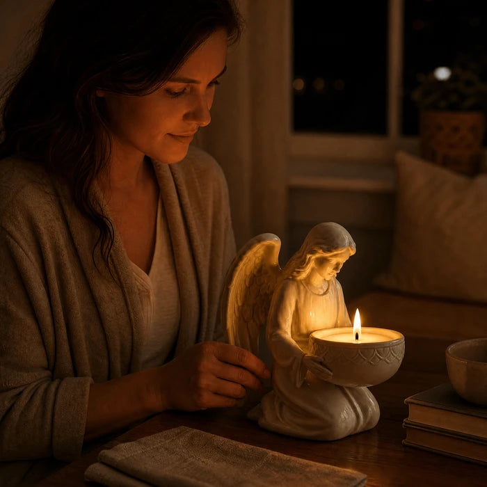 Angel Candle Holder – Curved Tabletop Figure with a Smooth Polished Finish