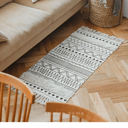 Soft Cotton-Linen Boho Rug with 3D Tufting, Fringe Detailing and Warm Textured Design