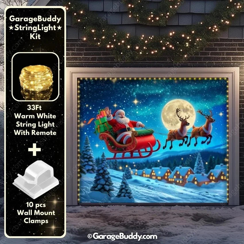 Santa’s Flight Glow Christmas Garage Door Cover – Easy Installation, Festive Holiday Decor 7