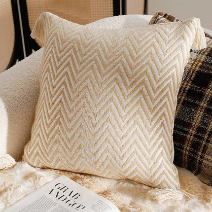 Brown Cushion Cover with Moroccan Tufting, Fringe Detailing and Modern Boho Style Comfort