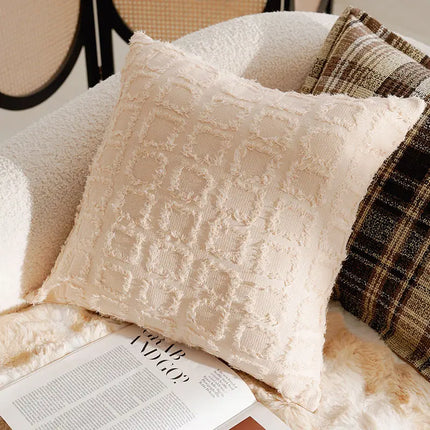 Brown Cushion Cover with Moroccan Tufting, Fringe Detailing and Modern Boho Style Comfort