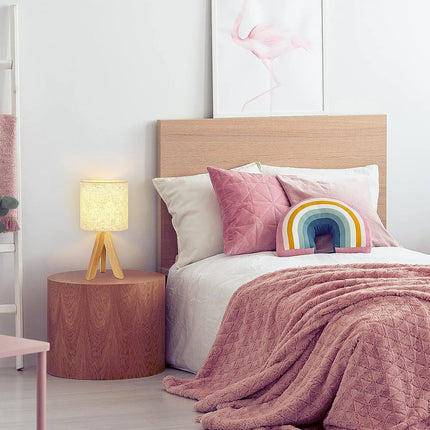 Wooden Table Lamp with Linen Shade for Soft Ambient Lighting and Natural Cozy Style