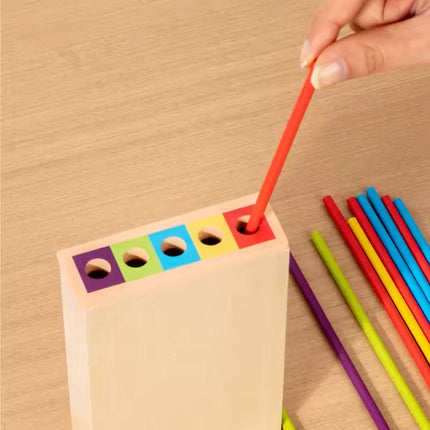 Wooden Stacking Tower Game – Montessori-Inspired Educational Toy with Colored Sticks and Dice