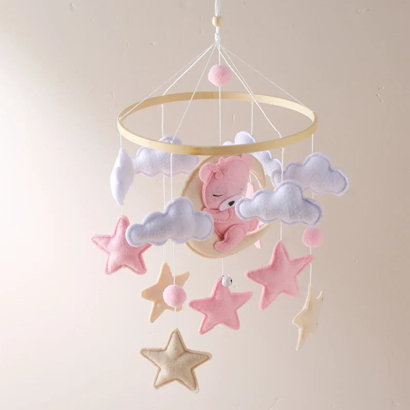 Wooden Baby Crib Mobile – Handmade Felt Bear Design for Calm & Decorative Nursery